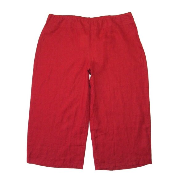 NWT Eileen Fisher Cropped Wide Leg in Serrano Red Organic Linen Crop Pants 1X